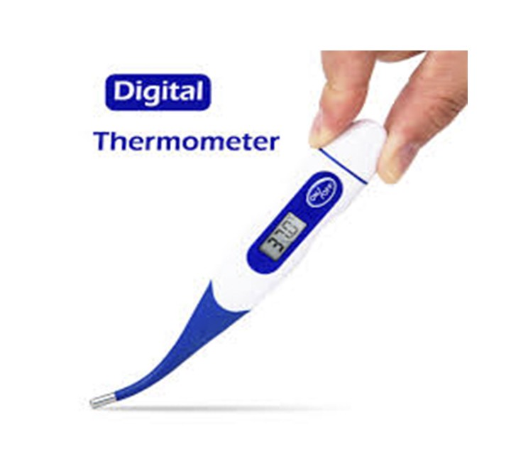 Digitales Thermometer und Alkoholspender in Bangkok, Stockfoto